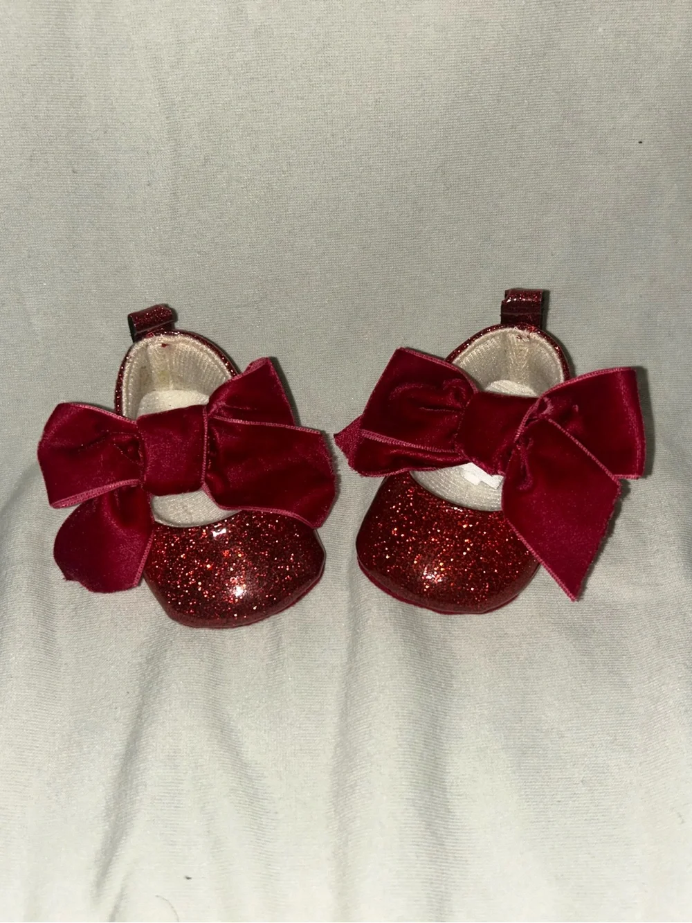 Girls Glitter Bow Baby Shoes - Red